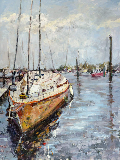 Let Go and Sail 30x40 Artist Enhanced Canvas Print showing a coastal seascape with sailboats on a gallery wrap frame