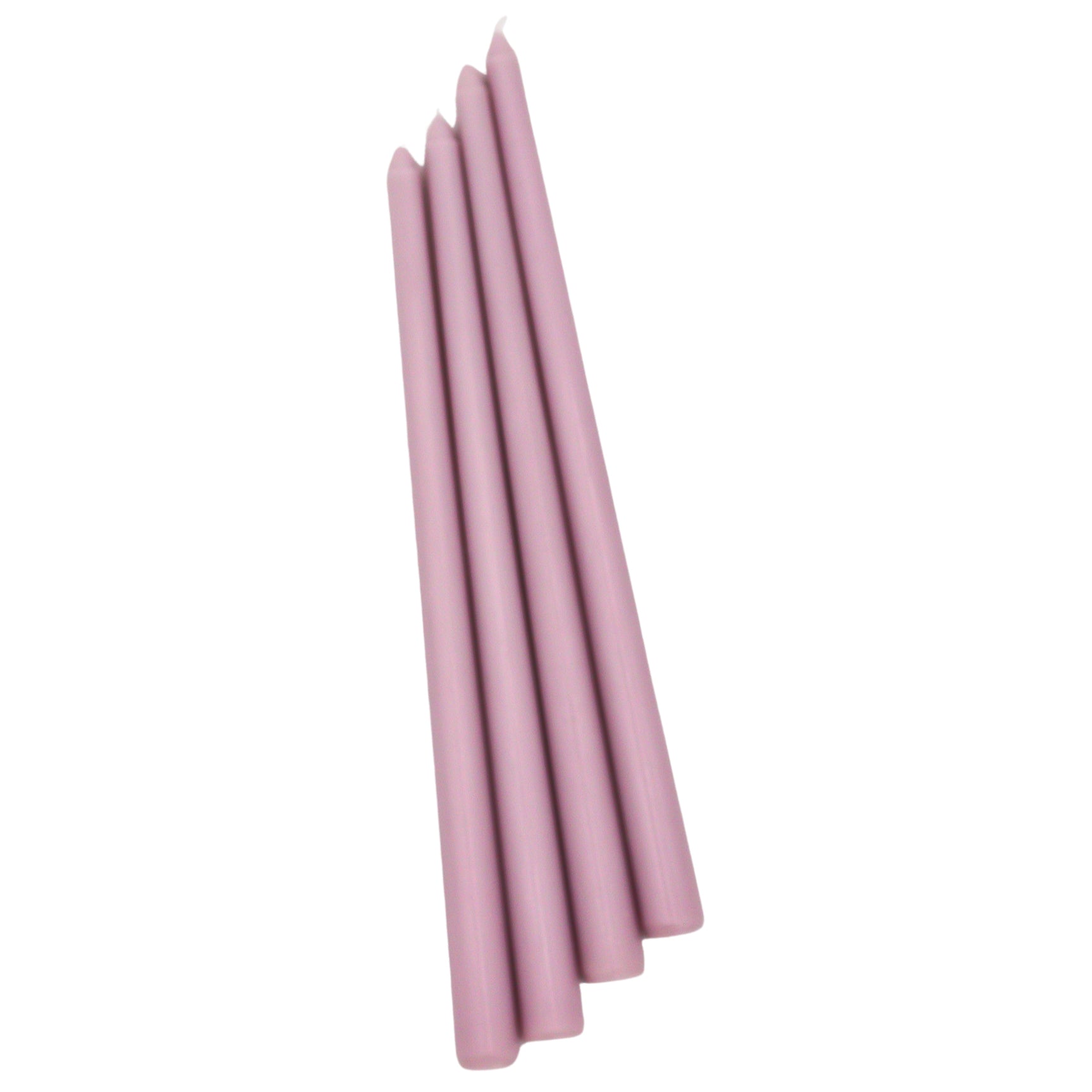 Extra Tall Lilac Hush Taper Candles in packs, soft lilac color, tall slender shape.
