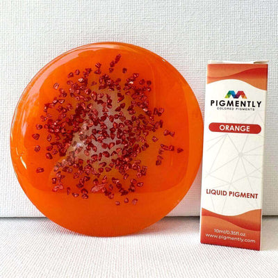 Orange Liquid Epoxy Dye bottle and sample color