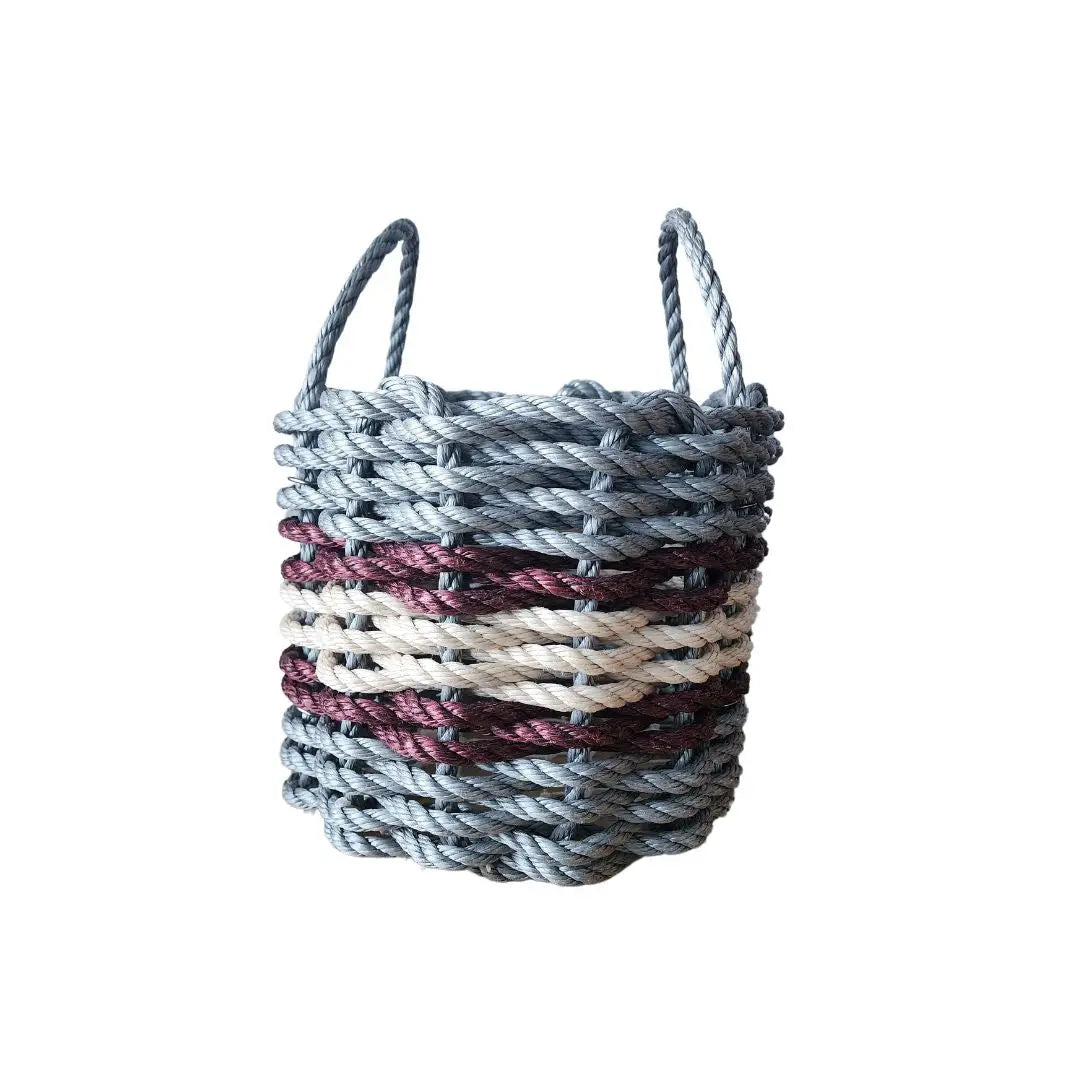 Lobster Rope Basket in light gray and tan with burgundy accents by Little Salty Rope