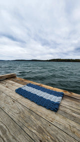 Navy Blue and Light Gray Handmade Lobster Rope Mat by Little Salty Rope