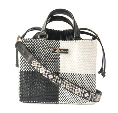 Mai Woven Bag Strap - Black & White with Leather by Tin Marin Brand - product image 2 for Resin Society