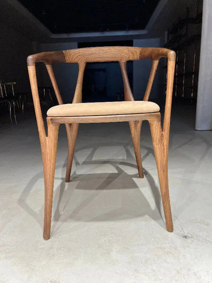 Luxury premium solid walnut chair in Italian style with natural wood finish