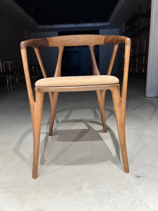 Luxury premium solid walnut chair in Italian style with natural wood finish