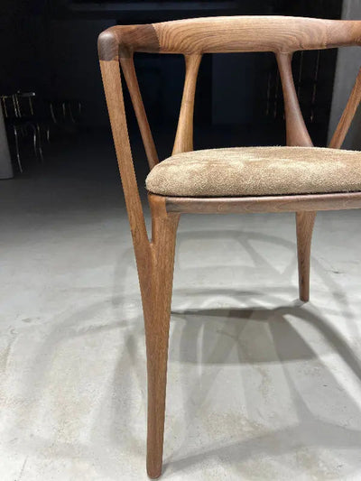 Luxury premium solid walnut chair in Italian style with natural wood finish