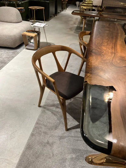 Luxury premium solid walnut chair in Italian style with natural wood finish