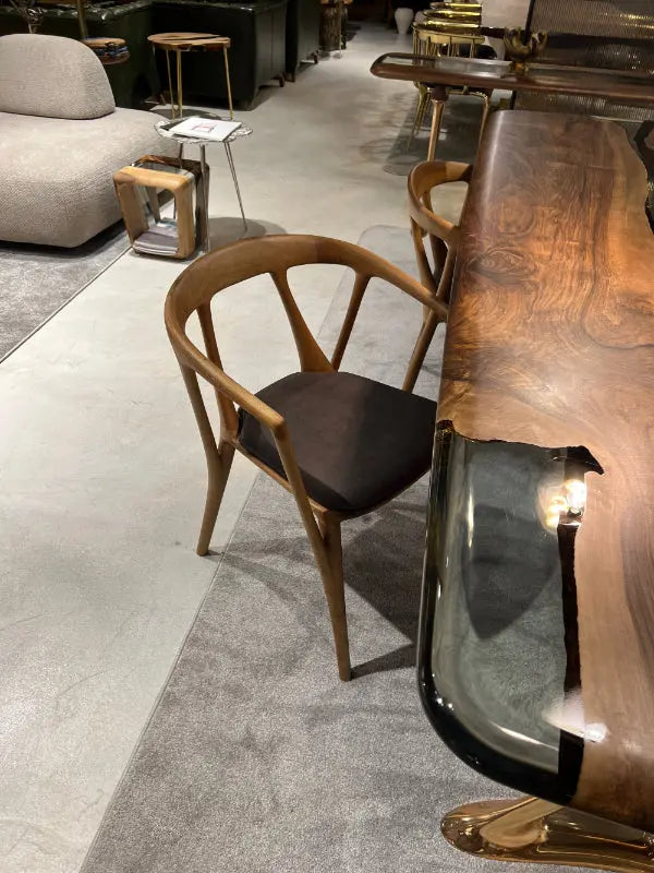 Luxury premium solid walnut chair in Italian style with natural wood finish