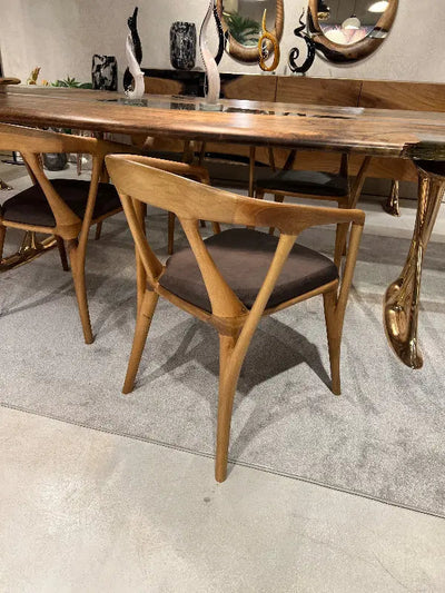 Luxury premium solid walnut chair in Italian style with natural wood finish