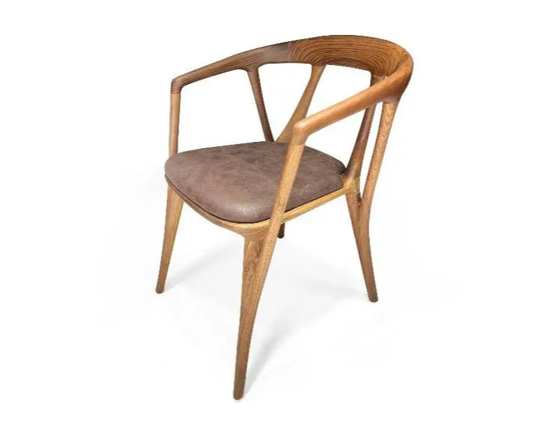 Luxury premium solid walnut chair in Italian style with natural wood finish