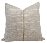 Madu Pillow Cover in Sand Brown showing front fabric with sand/natural print and ivory linen back