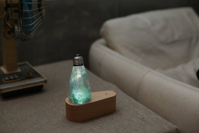 EP Light Spring Resin LED Bulb with green resin design on wooden base