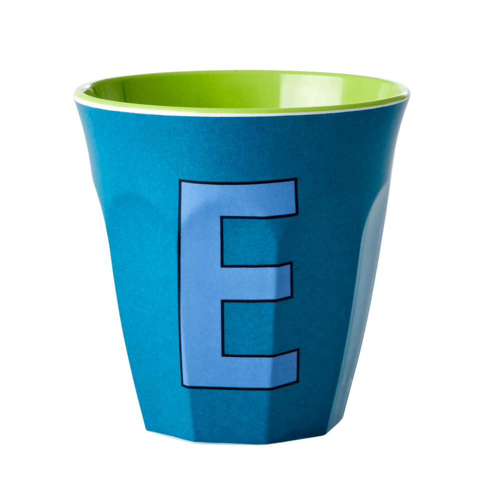 Melamine Cup - Medium with Alphabet in Bluish Colors by Rice By Rice - main product image for Resin Society