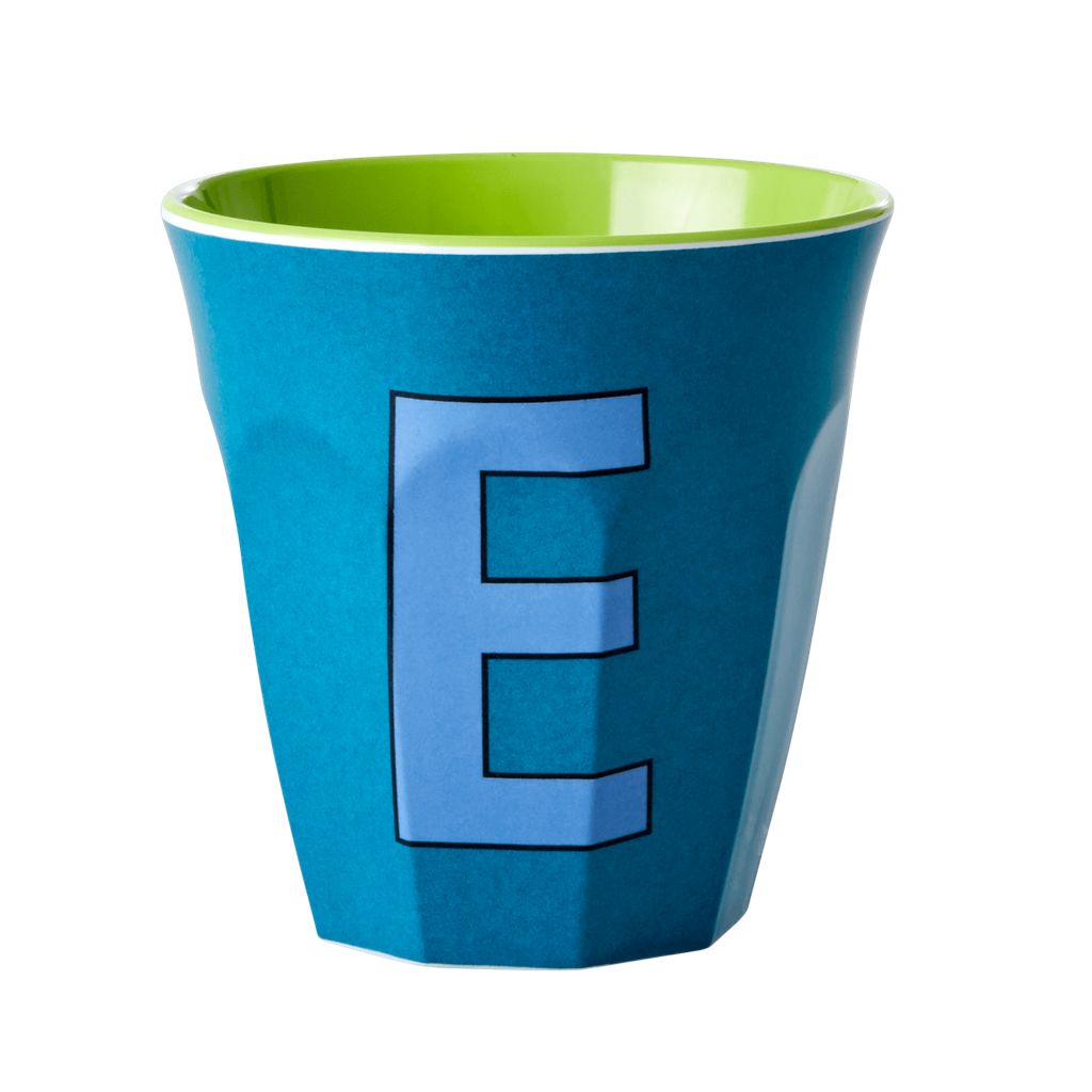 Melamine Cup - Medium with Alphabet in Bluish Colors by Rice By Rice - main product image for Resin Society