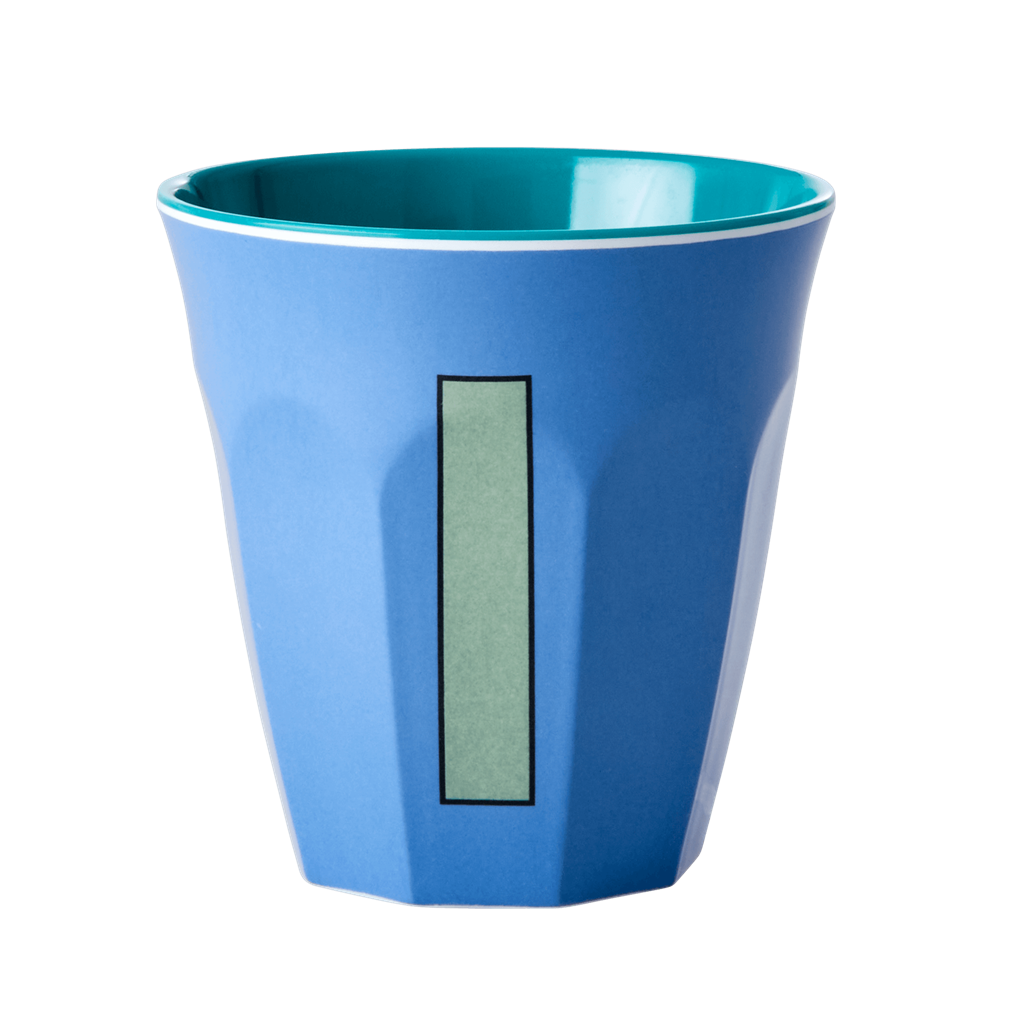 Melamine Cup - Medium with Alphabet in Bluish Colors by Rice By Rice - main product image for Resin Society
