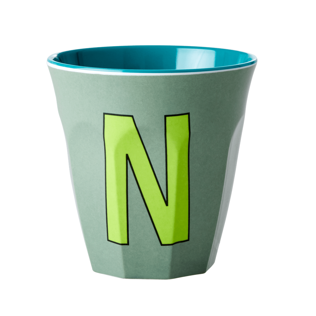 Melamine Cup - Medium with Alphabet in Bluish Colors by Rice By Rice - main product image for Resin Society