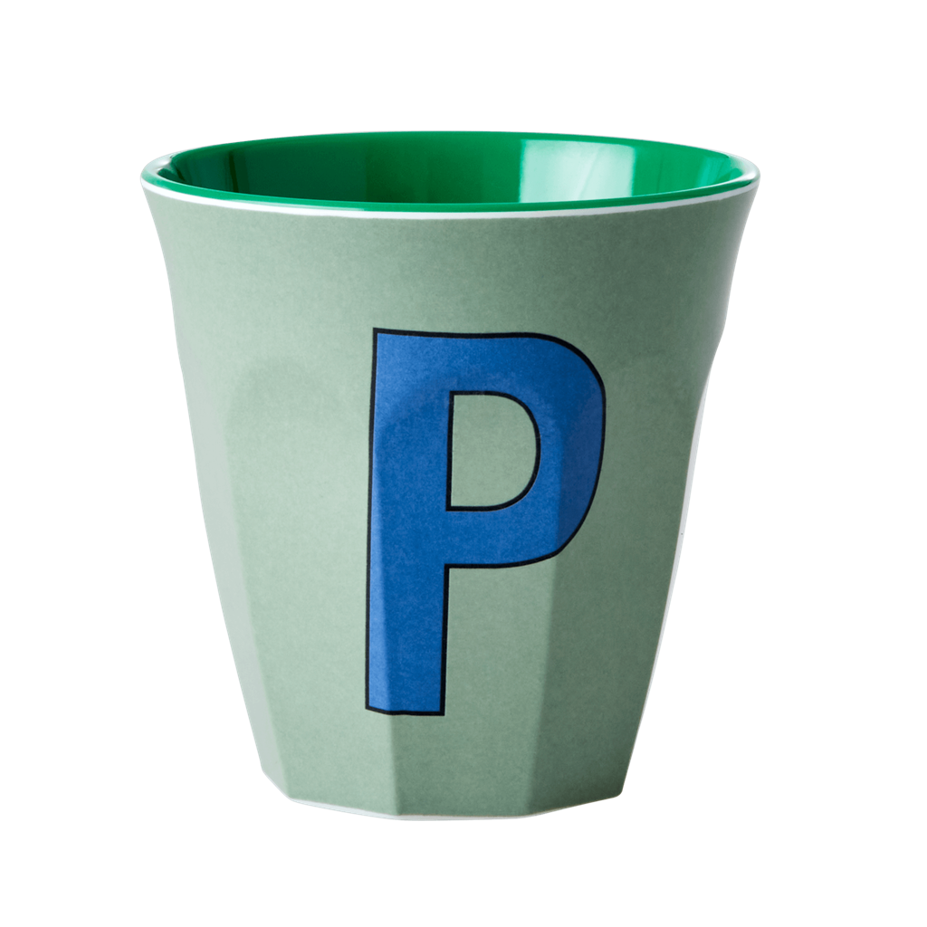 Melamine Cup - Medium with Alphabet in Bluish Colors by Rice By Rice - main product image for Resin Society