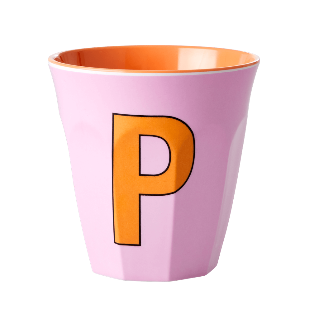 Melamine Cup - Medium with Alphabet in Pinkish Colors by Rice By Rice - main product image for Resin Society
