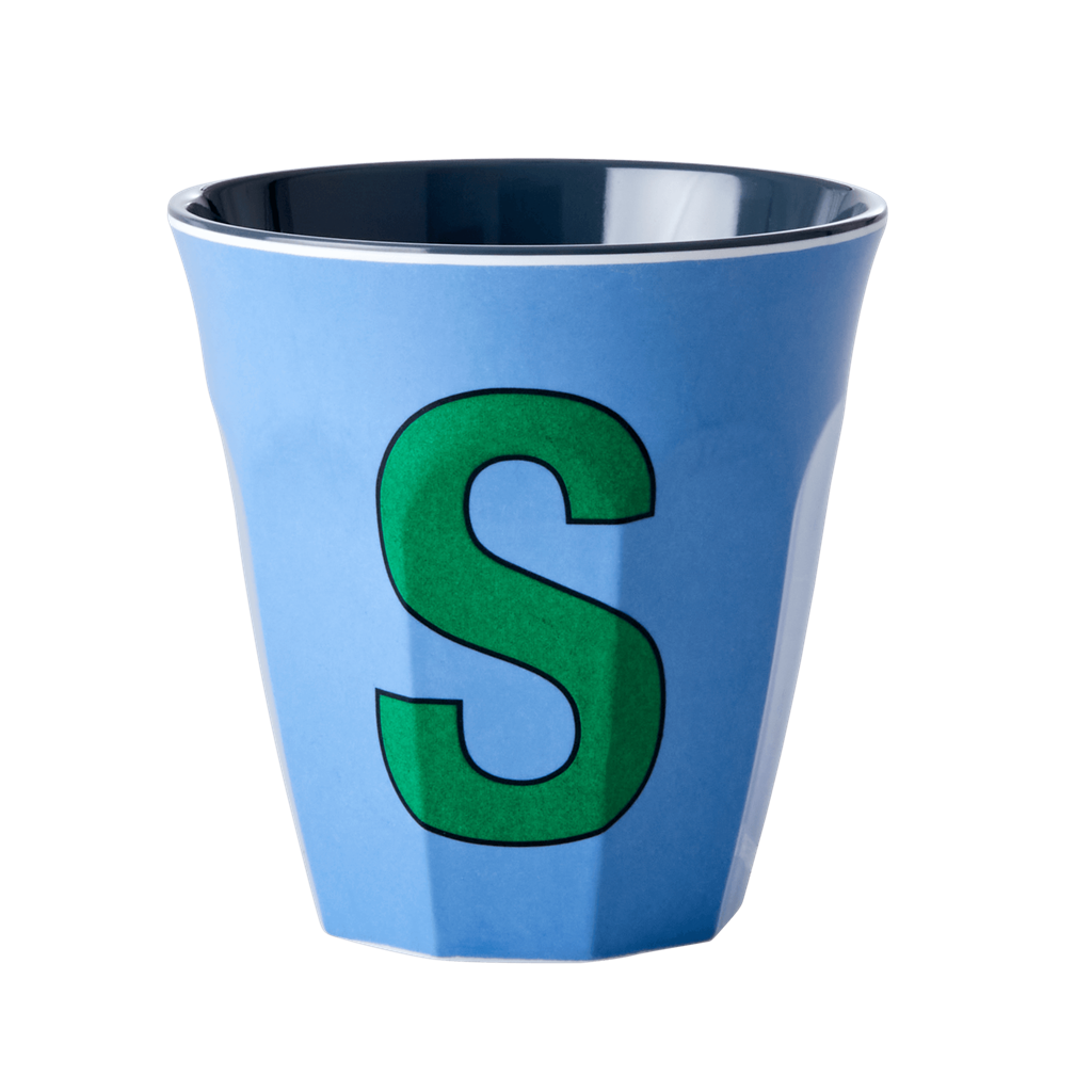 Melamine Cup - Medium with Alphabet in Bluish Colors by Rice By Rice - main product image for Resin Society