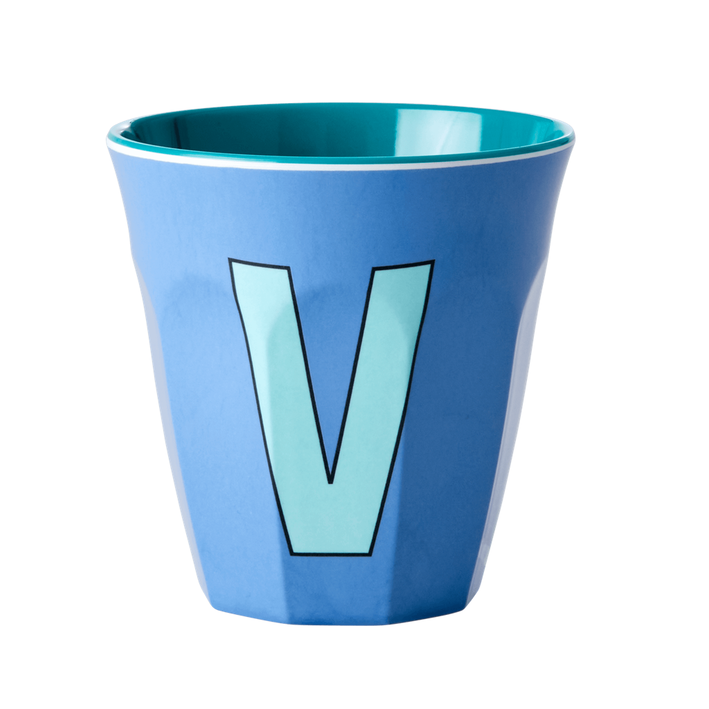 Melamine Cup - Medium with Alphabet in Bluish Colors by Rice By Rice - main product image for Resin Society