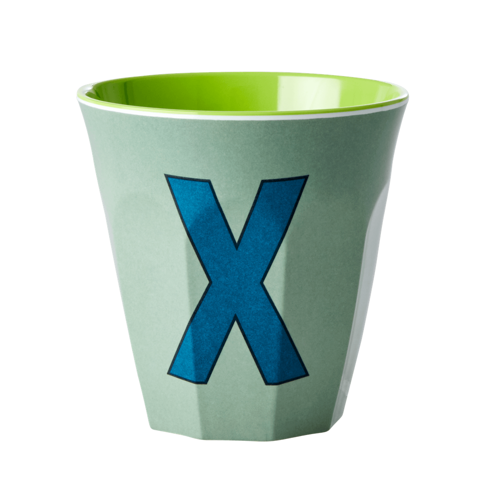 Melamine Cup - Medium with Alphabet in Bluish Colors by Rice By Rice - main product image for Resin Society