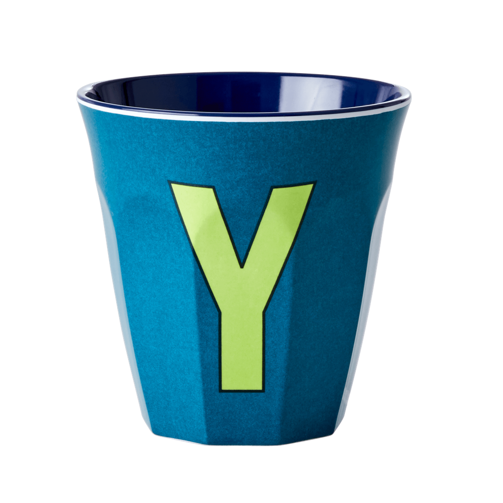 Melamine Cup - Medium with Alphabet in Bluish Colors by Rice By Rice - main product image for Resin Society