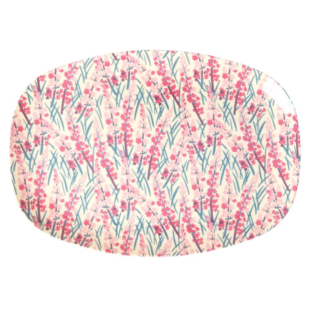 Medium Melamine Rectangular Plate - Pink - Floral Field Print by Rice By Rice - main product image for Resin Society