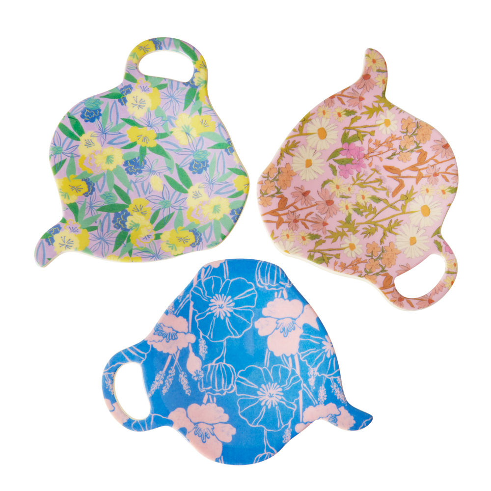 Melamine Tea Bag Plate - Flower Me Happy. Set of 3 by Rice By Rice - main product image for Resin Society