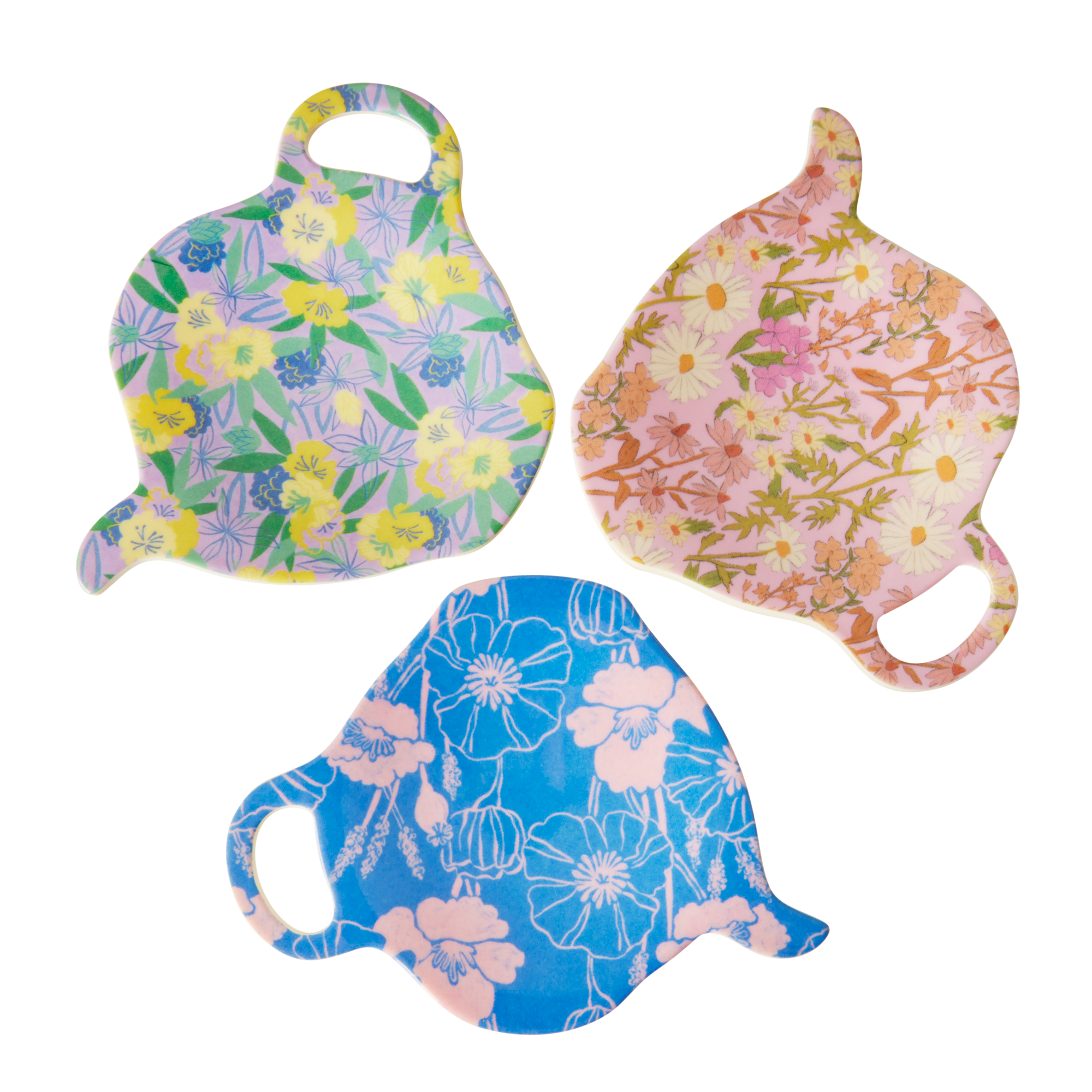 Melamine Tea Bag Plate - Flower Me Happy. Set of 3 by Rice By Rice - main product image for Resin Society