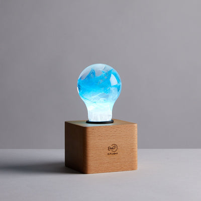 Memory Resin LED Table Lamp with wooden cube base by EP Designlab
