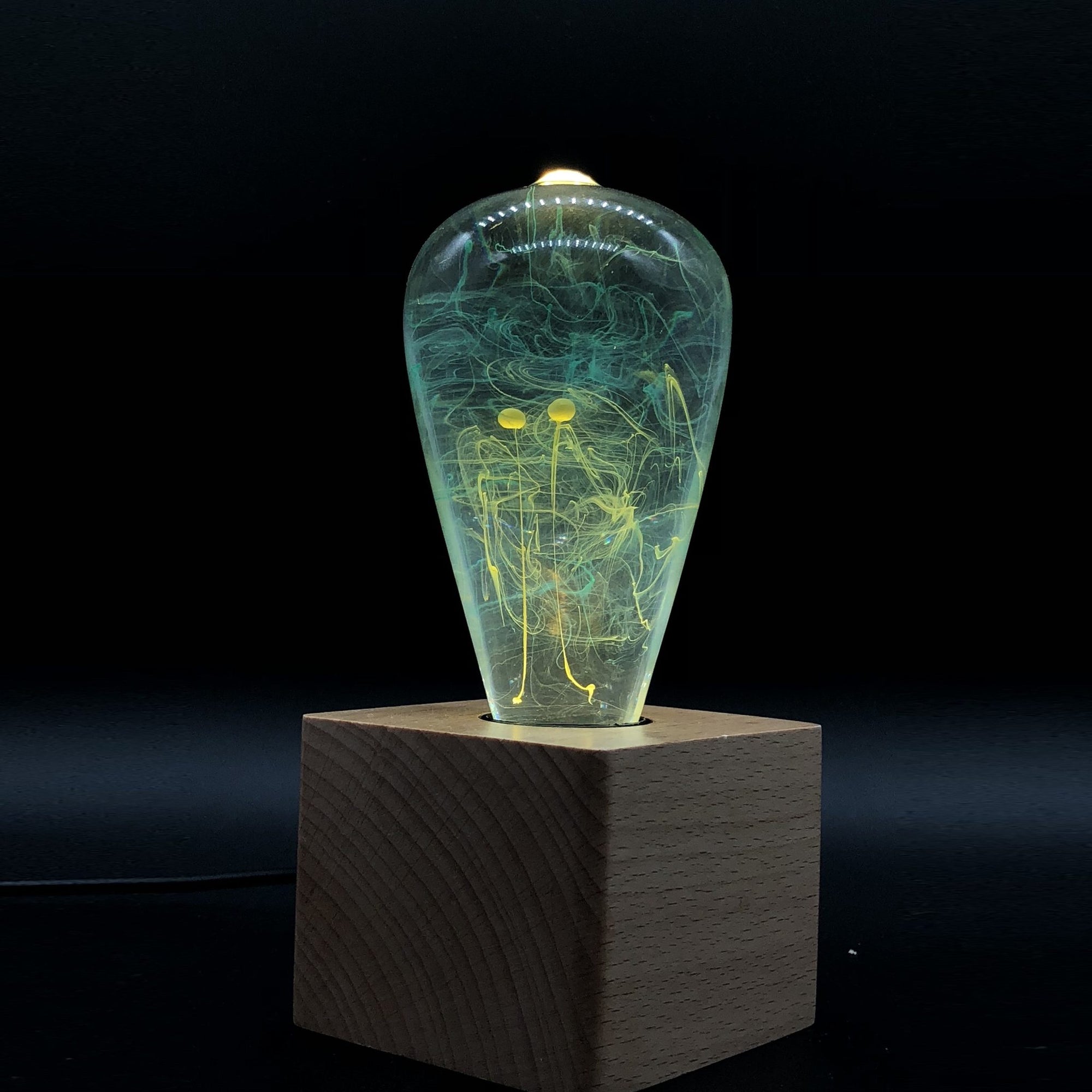 Mind Resin LED Table Lamp with resin bulb and wooden base by EP Designlab LLC