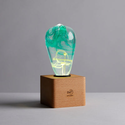 Mind Resin LED Table Lamp with resin bulb and wooden base by EP Designlab LLC