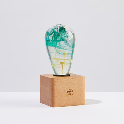 Mind Resin LED Table Lamp with resin bulb and wooden base by EP Designlab LLC