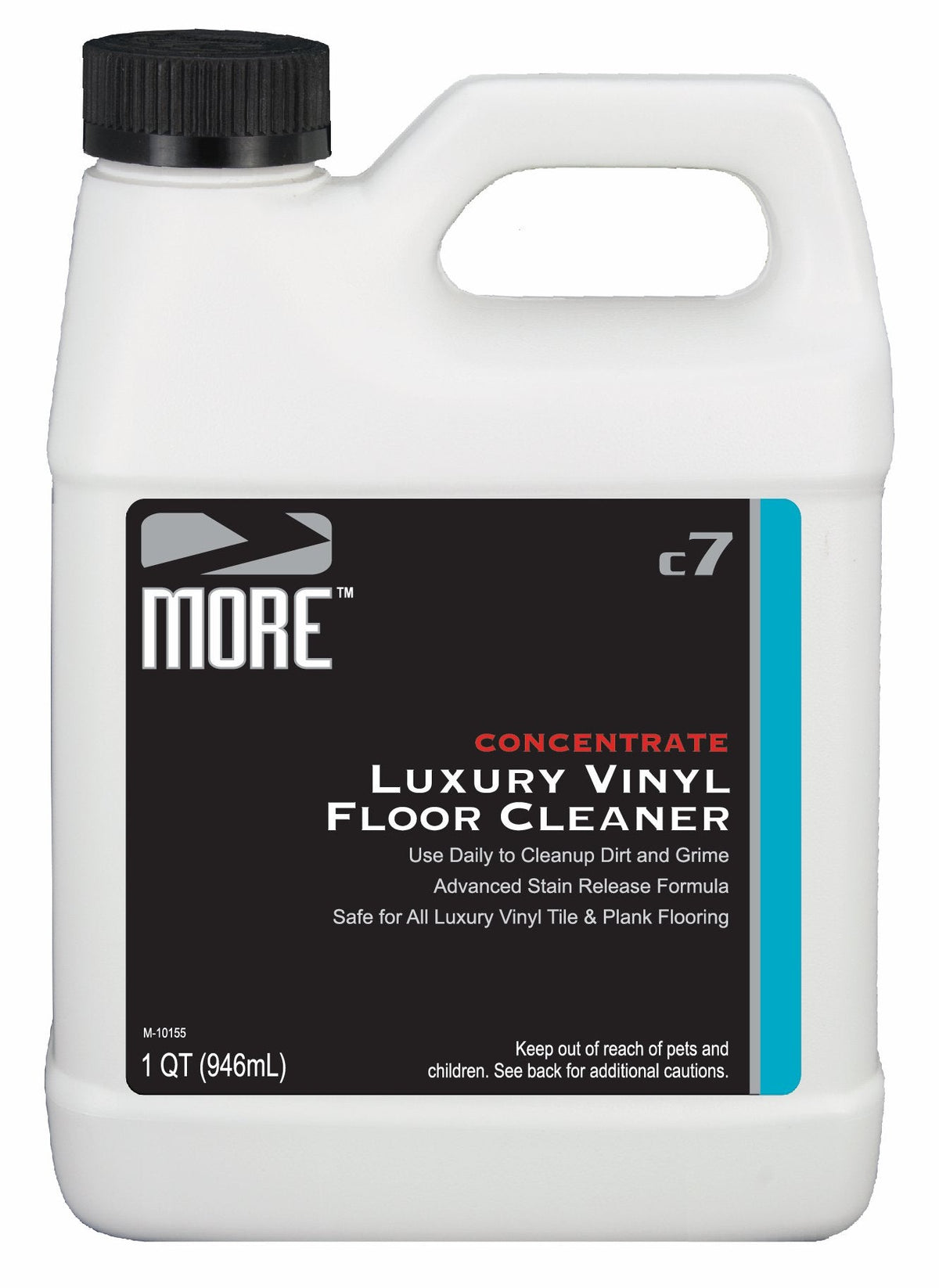 Bottle of MORE® Luxury Vinyl Floor Cleaner with clean vinyl floor background
