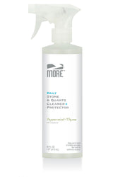 MORE® Stone & Quartz Cleaner + Protector spray bottle with Peppermint Thyme scent label