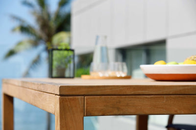 Rinjani Rectangular Table and 4 Vera Stacking Armchair Dining Set by LifestyleGarden US - product image 6 for Resin Society