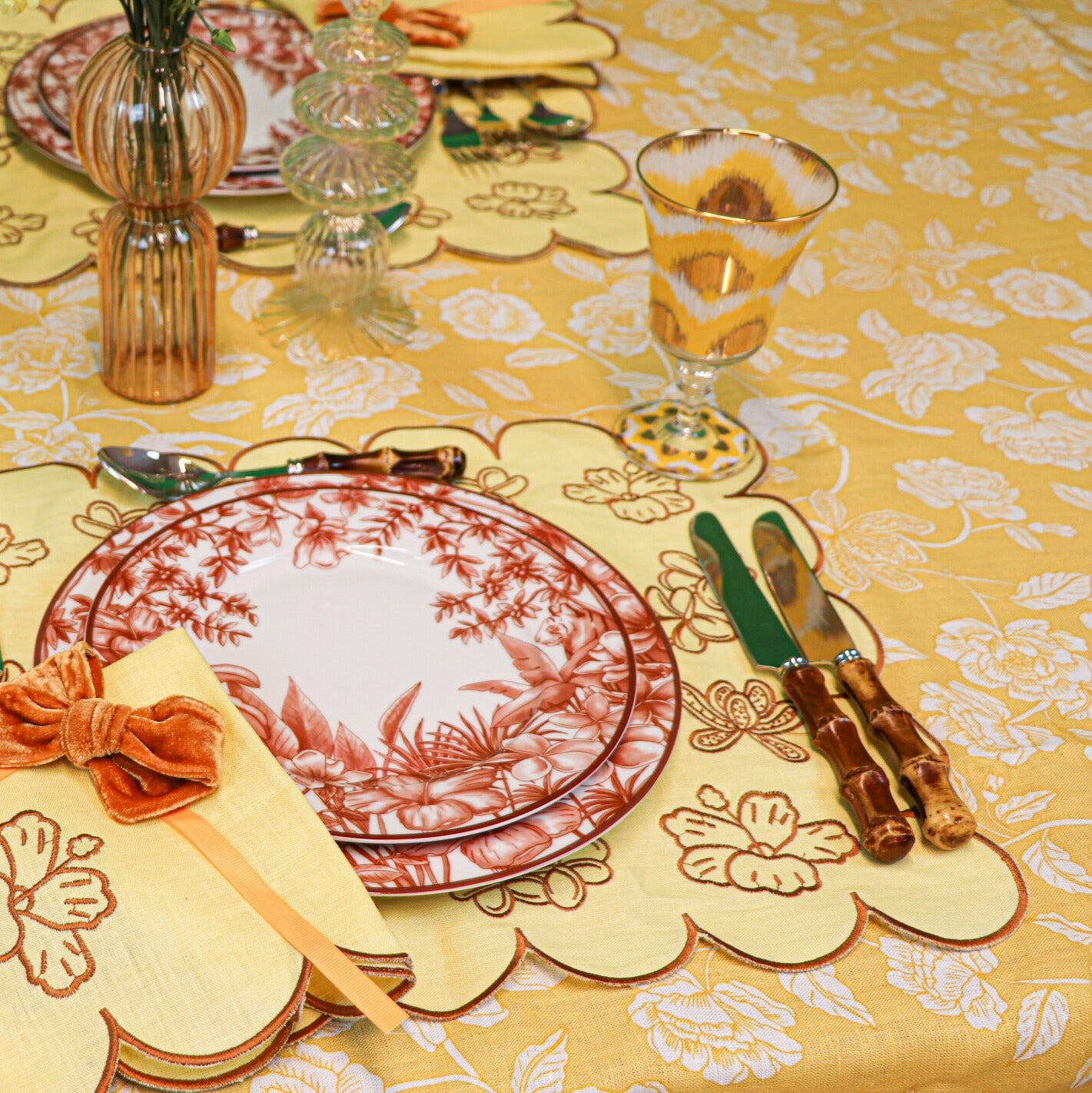 100% Premium Linen - Marigold Flora Parlour Tablecloth by Ro'Table - product image 2 for Resin Society