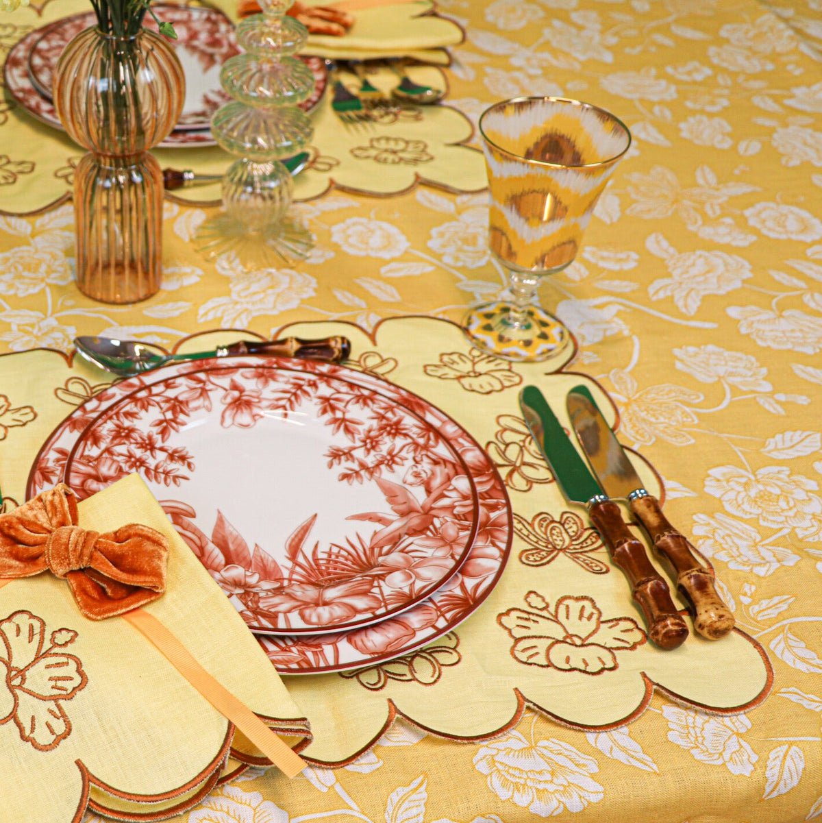 100% Premium Linen - Marigold Flora Parlour Tablecloth by Ro'Table - product image 2 for Resin Society