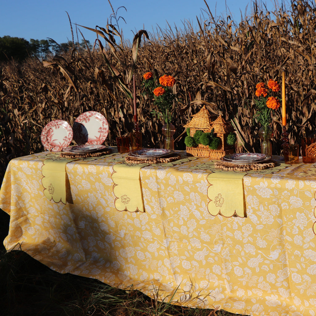 100% Premium Linen - Marigold Flora Parlour Tablecloth by Ro'Table - product image 3 for Resin Society
