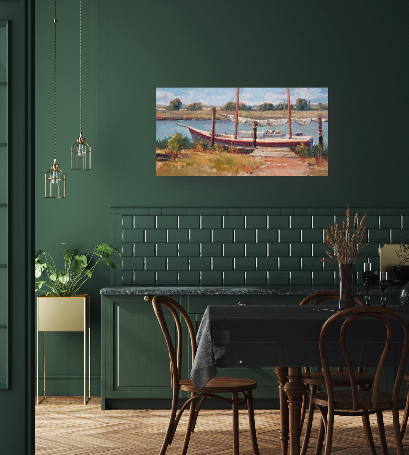 Marsh Mooring Artist Enhanced Canvas Print by John Beard Collection - product image 2 for Resin Society