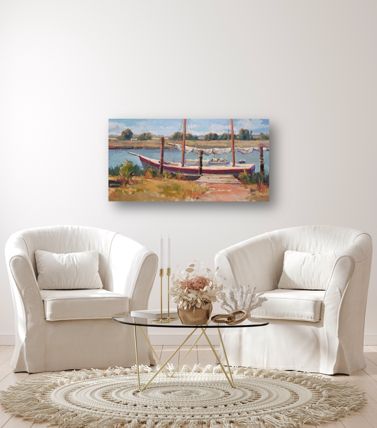 Marsh Mooring Artist Enhanced Canvas Print by John Beard Collection - product image 3 for Resin Society