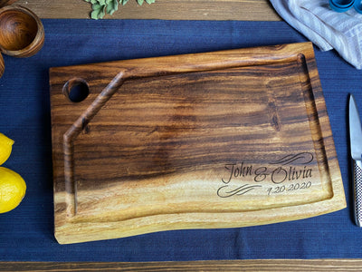 Medium Live Edge Square End Board with Hanging Hole and Juice Groove