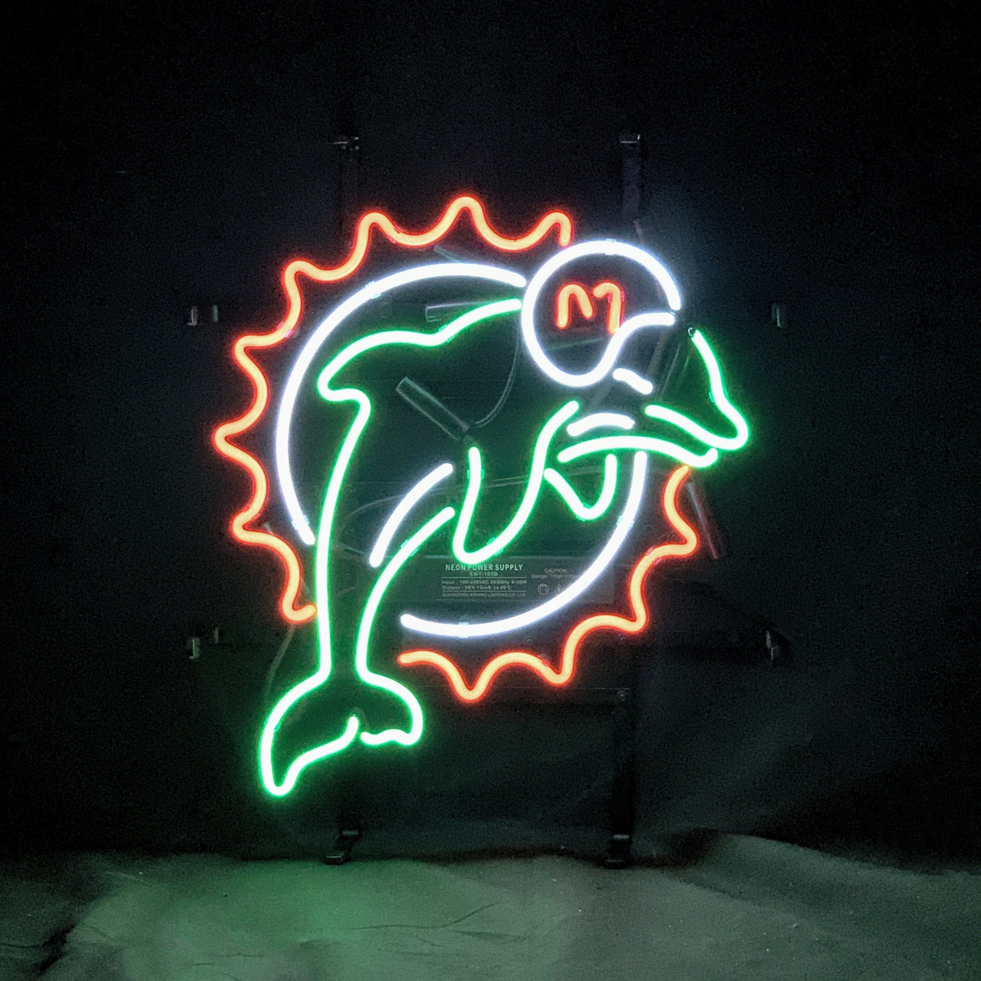 Miami Dolphins Football Logo Neon Sign with real glass tubes on metal grid backing