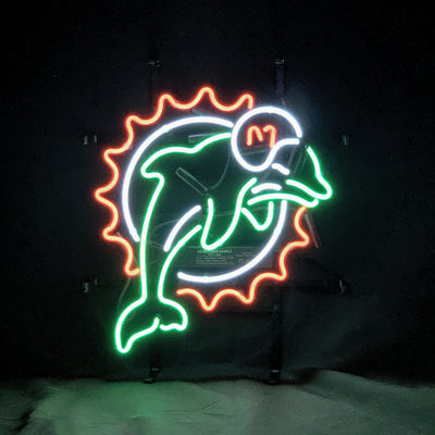 Miami Dolphins Football Logo Neon Sign with real glass tubes on metal grid backing