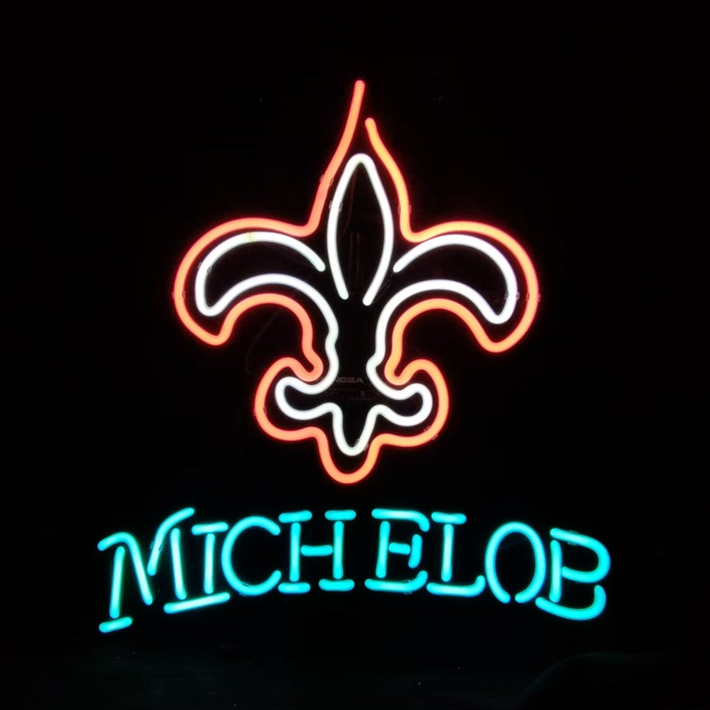 Photo of Michelob Ultra Fashion Logo Neon Sign illuminated on metal grid backing
