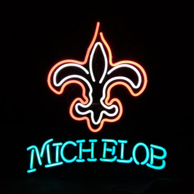 Photo of Michelob Ultra Fashion Logo Neon Sign illuminated on metal grid backing