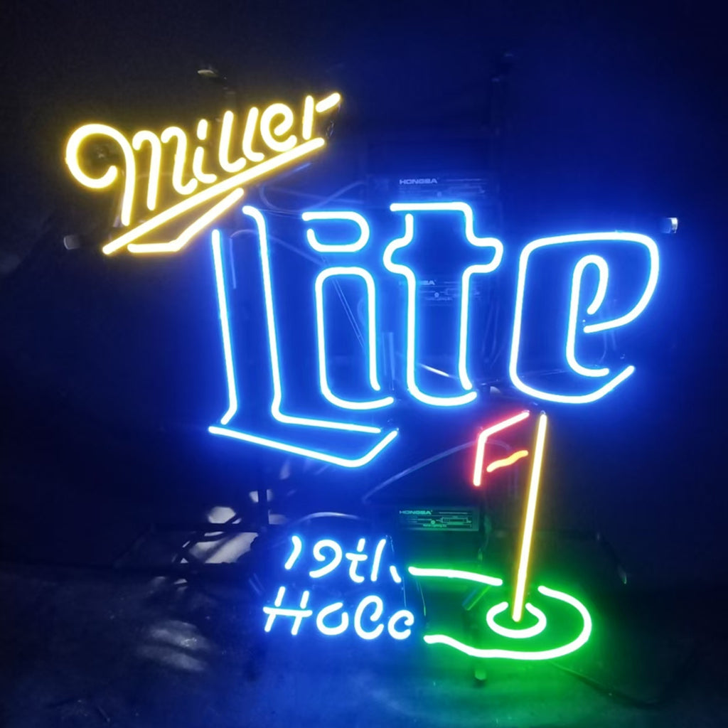 Yellow Miller Lite 19th Hole Neon Signs by Neon Signs Land - main product image for Resin Society