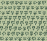 Green fabric with repeating small dark green stylized floral motifs evenly spaced in rows, creating a simple patterned design.