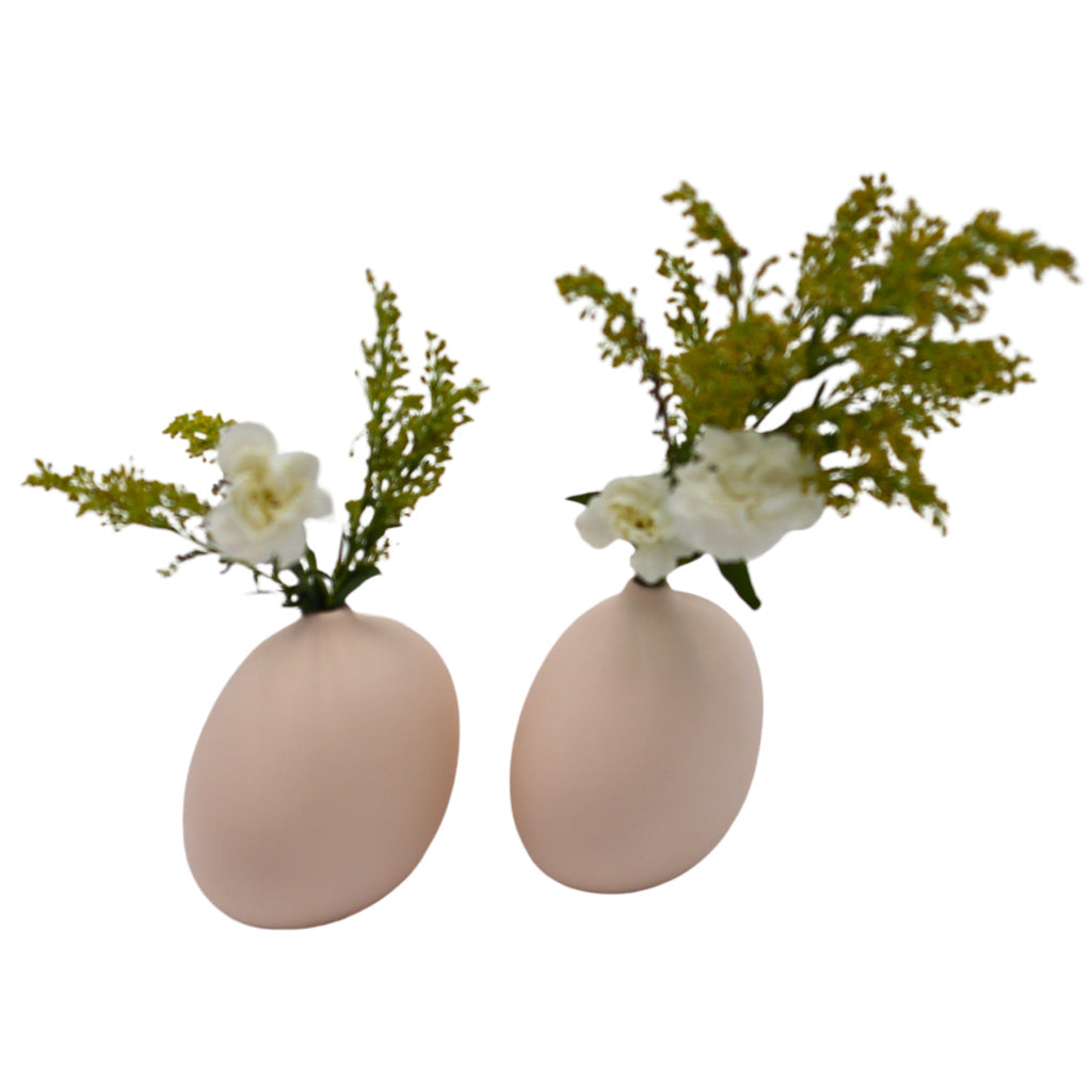 Minimal Ceramic Bud Vase set of six in cream frosted ceramic on wooden table surface
