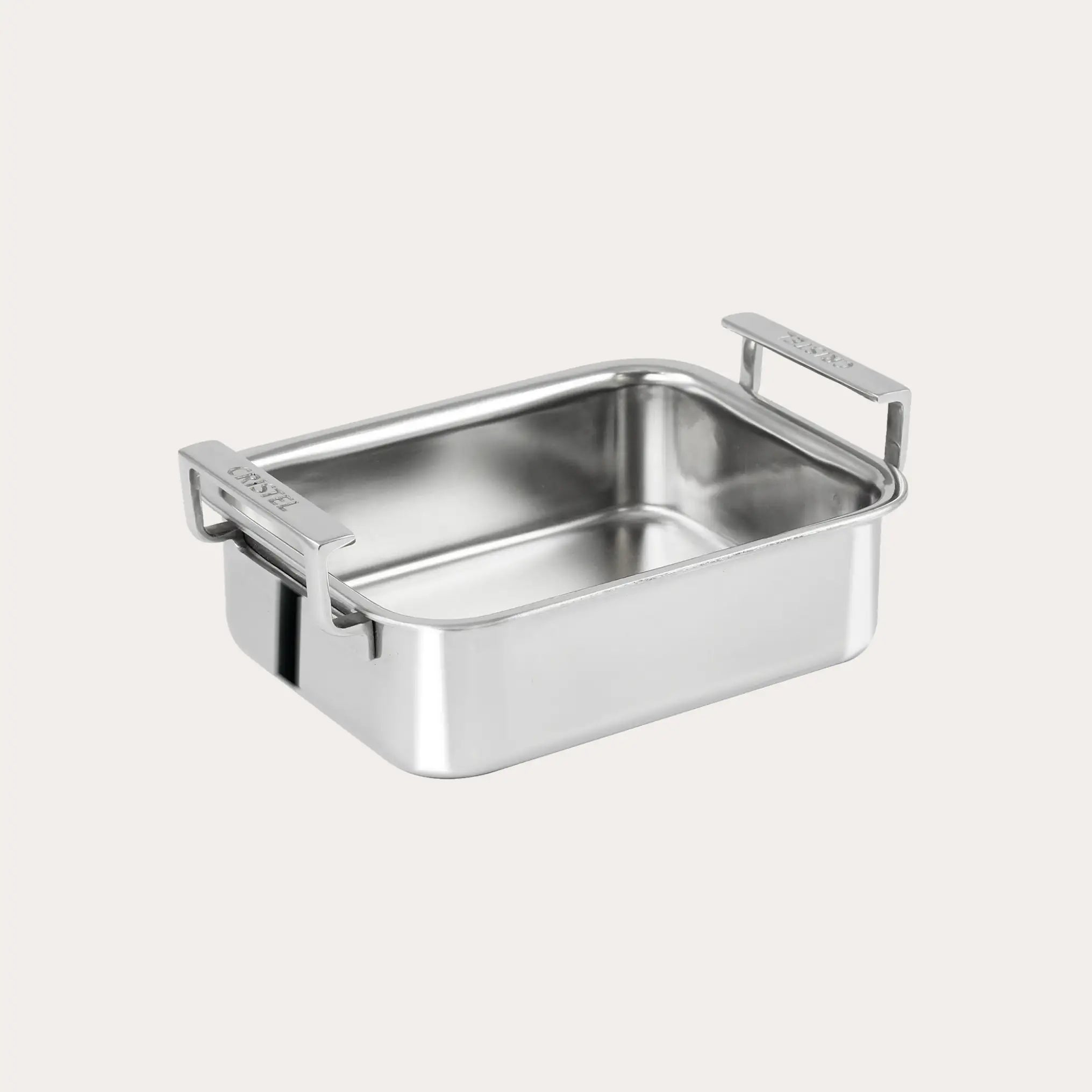 CRISTEL USA Mini Roaster stainless steel roasting pan with mirror finish and smooth rounded edges