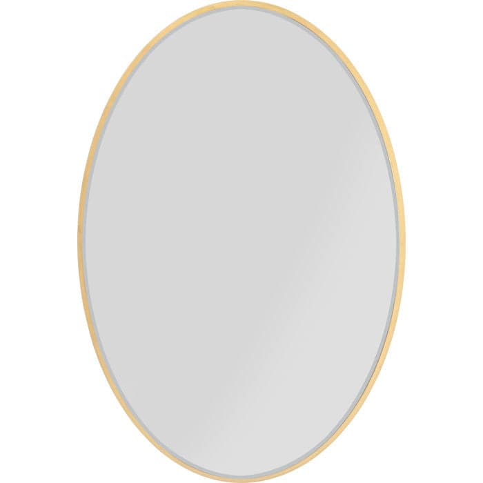 Mirror Jetset Oval Gold 94x64cm with shiny gold frame hanging on a wall